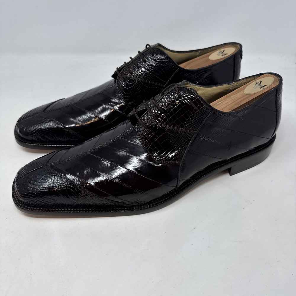 Belvedere Studio Genuine Eel Skin Men's Dress shoes - 14D Brown New In Box!! - Picture 3 of 14